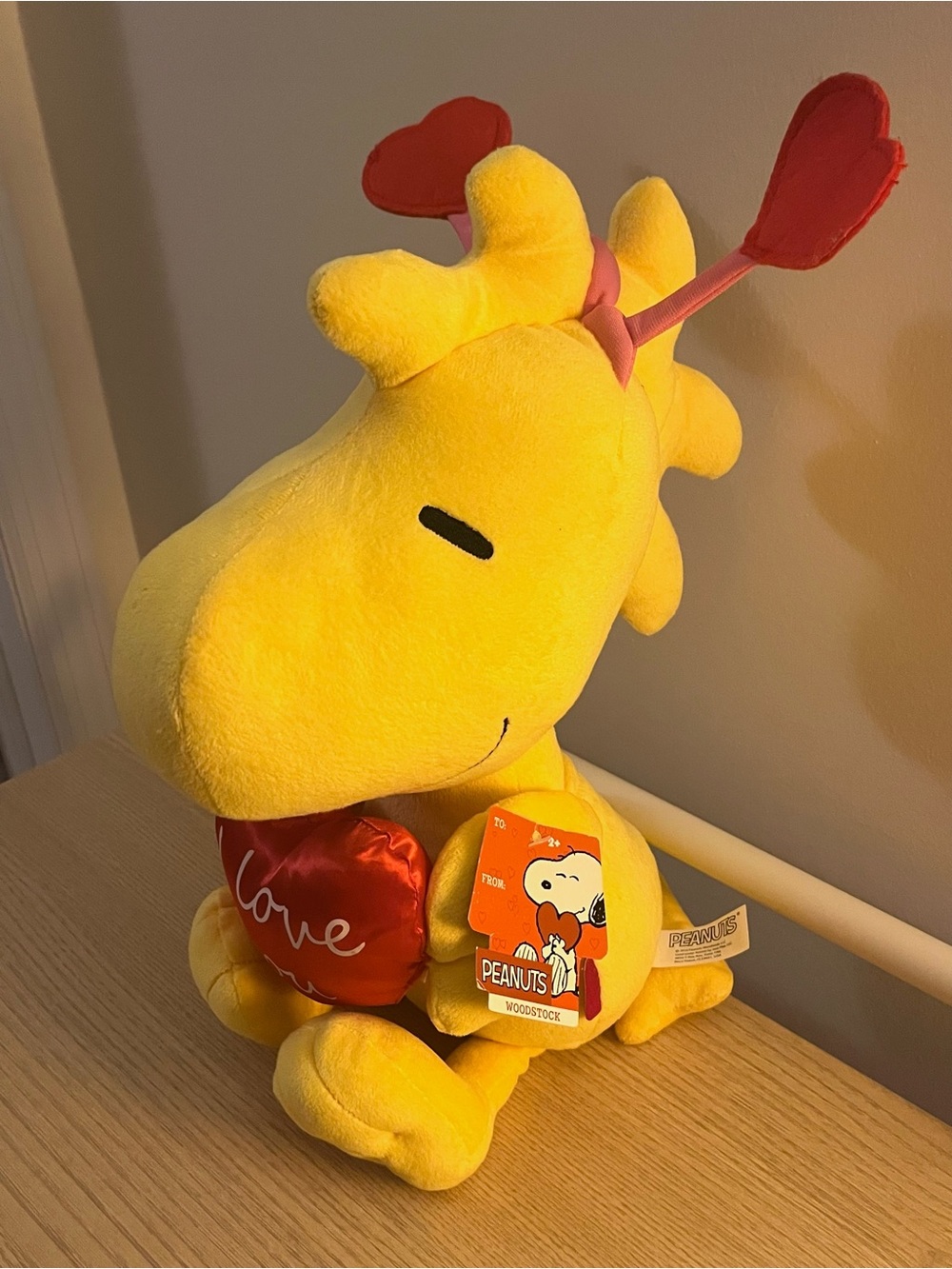 Peanuts Woodstock Plush Valentine I Love You Heart Antenna Headband NWT